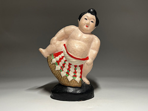 【瑞】日本人形 土人形 郷土玩具　相撲　力士　民芸品　 高：２２．６ｃｍ