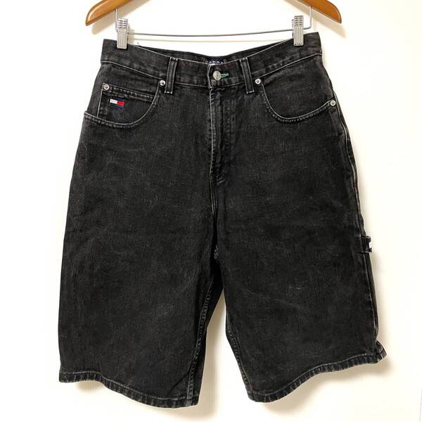 90s TOMMY JEANS トミージーンズ デニムハーフパンツ ブラック サイズ不明
