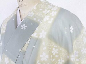 1030■ 市松に桜模様 単衣 洗える着物 夏 絽小紋 ■ひまわり