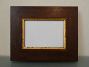 [ new goods * unused ] Mini picture frame post card size antique stylish frame wooden tea gold acrylic fiber / reverse side board attaching wall use ①