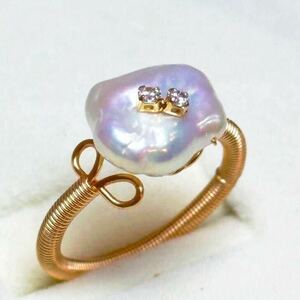  rainbow color! White Butterfly ring 11mm natural pearl ring 