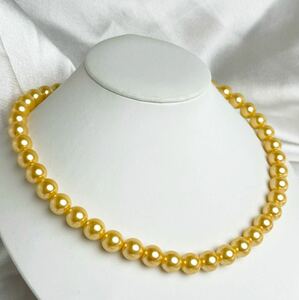 貝パールネックレス　10mm 42cm ゴールドパールネックレス42cm necklace 完璧な仕上げ 