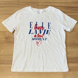 GU ELLE コラボ Tシャツ ホワイト 半袖Tシャツ ロゴ プリント