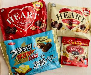 ブラックサンダー　発酵バター　不二家 ピーナッツ ハートチョコレート 全粒粉ビスケット クランチ