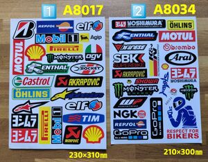 バイクステッカー集□Motorcycle Sponsor“Logo”Stickers ■①A8017+②A8034セット(計2枚)