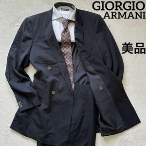 【美品】 GIORGIO ARMANI ジョルジオアルマーニ スーツ セットアップ ジャケット ダブル 54(2XL位) 黒 メンズ 大きいサイズ