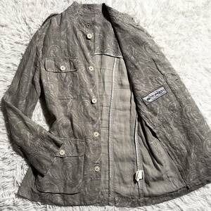  ultimate beautiful goods / rare XL* Etro ETRO light outer summer jacket linen100%peiz Lee total pattern stand-up collar raw . color spring summer * hard-to-find *