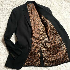  превосходный товар / редкий L* Dolce & Gabbana { иллюзия. замечательная вещь }DOLCE&GABBANA tailored jacket золотой кнопка Leopard леопардовая расцветка черный трудно найти *
