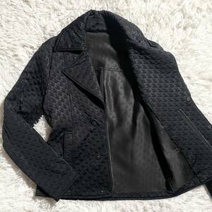  super rare / ultimate beautiful goods * Armani EMPORIO ARMANI double rider's jacket rare XL* black tag thousand bird .. embossment stretch black hard-to-find 