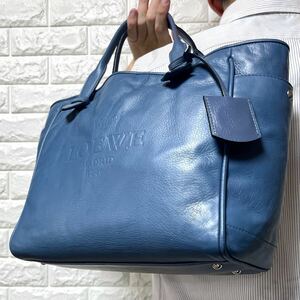  трудно найти / редкий цвет * Loewe LOEWE мужской A4 место хранения большая сумка износ te-ji бизнес Logo type вдавлено . cloche to кожа натуральная кожа Sky голубой 