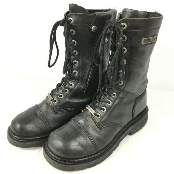 ハーレーダビッドソン　USA8　本革/レザー　ミドル丈/ライディング/バイクブーツ　25.5-26.0程度　黒　Vintage/boots 管No.WM82