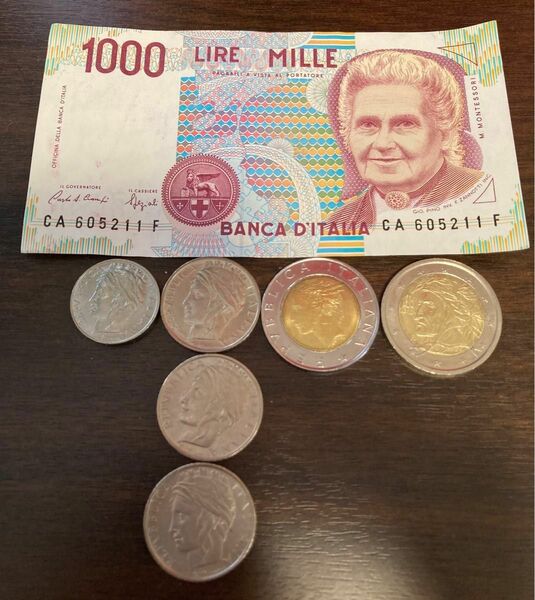 イタリア リラ ユーロ 旧硬貨 旧紙幣 7枚セット