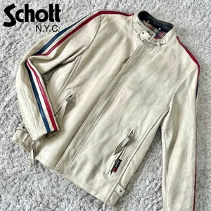 Schott ショット レザー 本革 クラシックレーサー 袖ライン 裏地総柄 レザージャケット シングルライダース