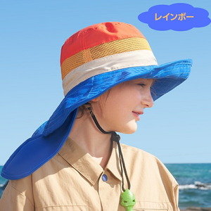 トリコロール Mサイズ 子供用 キッズ 帽子 ハット 日焼け防止 紫外線 首ひも 海水浴 プール 笛付 あご紐 UPF50 紫外線防止 メッシュ