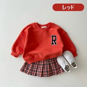 レッド 66cm ビッグロゴ 長袖トレーナー ベビー服 韓国子供服 男の子 女の子 コットン ボーイズ ガールズ スウェット キッズ 部屋着 春秋冬