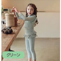 グリーン 140cm 肩フリル付き 長袖 トップス 韓国子供服 綿 女の子 キッズ ガールズ 子供用 かわいい 春秋 90cm 100cm 120cm 130cm 140cm 1_画像1