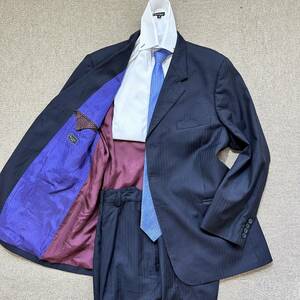  finest quality!! Paul Smith Paul Smith[ Italy made ] XL large size navy stripe navy blue 3B total reverse side suit setup men's 