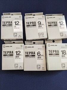 キングジム TEPRA PRO テープカートリッジ テプラ 黒文字 透明 白 KING JIM 12mm×3個 6mm×1個 9mm×1個 18mm×1個のセット