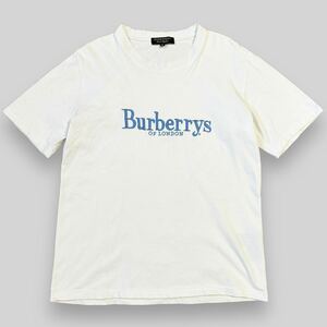 希少！ BURBERRY LONDON ENGLAND バーバリーロンドン イングランド 刺繍 ロゴ 半袖 Tシャツ カットソー 白 青 M バーバリージャパン 