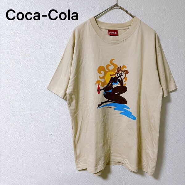 Coca-Cola コカコーラ　希少　Tシャツ　プリント　半袖　フリー　ベージュ　 古着