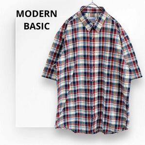 MODERN BASIC 半袖シャツ　L タータンチェック　マルチカラー　カジュアル　コットン100% アメカジ