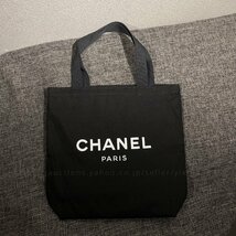 シャネル ノベルティ 非売品 CHANEL VIPギフト トートバッグ 縦長 帆布 キャンバス 両面 プリント 黒 ブランド レディース_画像2