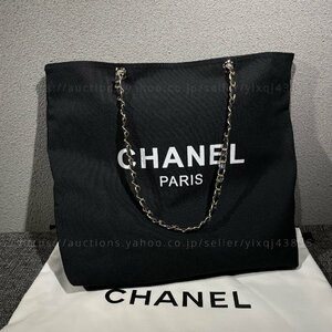 シャネル ノベルティ 非売品 CHANEL VIPギフト トートバッグ チェーン ブラック 帆布 キャンバス 両面 プリント ブランド レディース