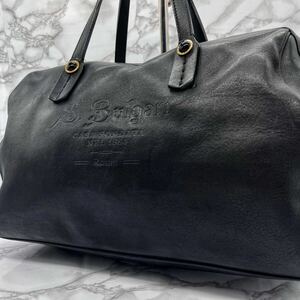 『入手困難/A4収納可』BVLGARI ブルガリ ボストンバッグ トート ハンド レザー 革 ブラック 旅行鞄 通勤 出張 メンズ ハンド ロゴ 総柄 黒