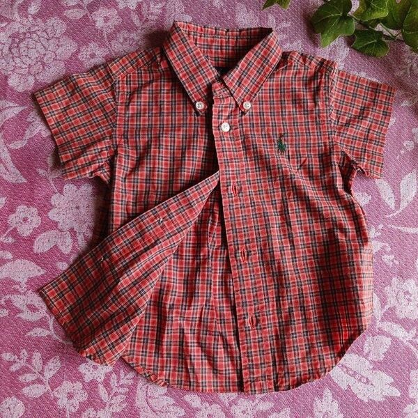 夏◎美品 80◆ラルフローレン チェックシャツ 半袖ボタンダウンシャツ◆男児 羽織 重ね着◎ベビー服