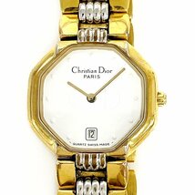 【1円スタート】【箱付き】Christian Dior クリスチャンディオール オクタゴン GP×SS ホワイト文字盤 クオーツ レディース腕時計 266133_画像1