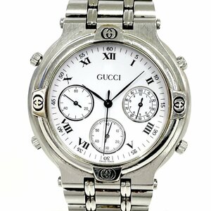 【1円スタート】【箱付き・訳あり品】GUCCI グッチ 9300 クロノグラフ SS ホワイト文字盤 クオーツ メンズ腕時計 266209