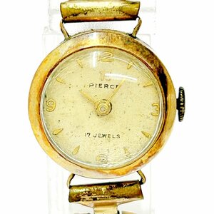 [1 jpy start ][ antique ]PIERCEpi earth 17 stone K18 stamp hand winding lady's wristwatch Junk 266299