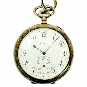 【1円スタート】【アンティーク】ELGIN エルジン スモセコ SS ホワイト文字盤 手巻き 懐中時計 266279