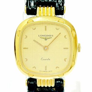 【1円スタート】LONGINES ロンジン スクエア ゴールド文字盤 GP クオーツ レディース腕時計 ジャンク 266306