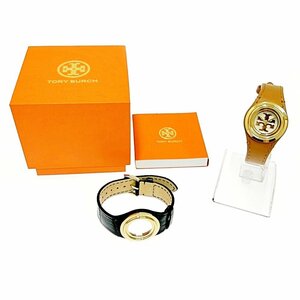 【1円スタート】【箱付き】TORY BURCH トリーバーチ TRW6211 2way GP×レザー クオーツ レディース腕時計 266193