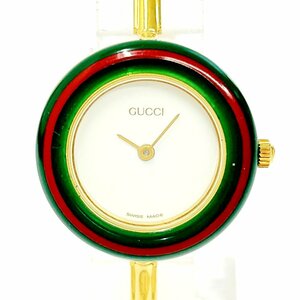 【1円スタート】【箱付き】GUCCI グッチ 11/12.2 チェンジベゼル GP ホワイト文字盤 クオーツ レディース腕時計 266150