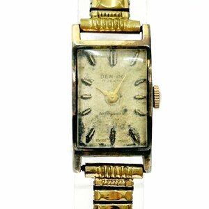 [1 jpy start ]DEN-ROtenro17 stone square K18/0.750 stamp hand winding lady's wristwatch Junk 266472