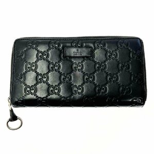 【1円スタート】GUCCI グッチ 224246・496085 GG グッチシマ ラウンドファスナー レザー ブラック 長財布 267084