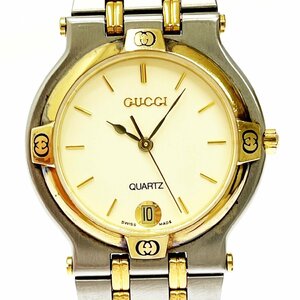 【1円スタート】GUCCI グッチ 9000M SS×GP アイボリー文字盤 クオーツ メンズ腕時計 272630