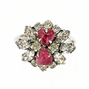 [1 иен старт ]Christian Dior Christian Dior metal стразы цветной камень розовый × серебряный кольцо кольцо 271471