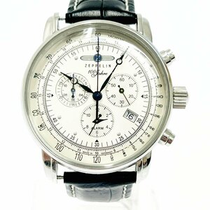 [1 jpy start ]ZEPPELINtsepe Lynn 7680 chronograph 100 anniversary commemoration model SS quarts men's wristwatch Junk 273002
