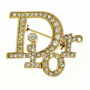 【1円スタート】【箱付き】Christian Dior クリスチャンディオール GP ラインストーン Diorロゴ ゴールド ブローチ 271190