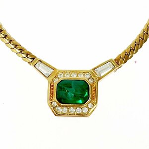 [1 иен старт ][ с коробкой ]Christian Dior Christian Dior GP цветной камень зеленый × Gold колье 271283