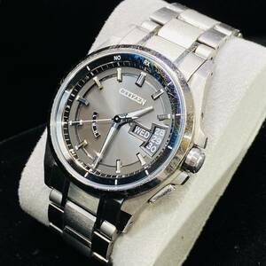 1 jpy ~ 6T30360524 CITIZEN Citizen Atessa day date original belt H10A-T020402 radio wave solar men's wristwatch collection operation OK