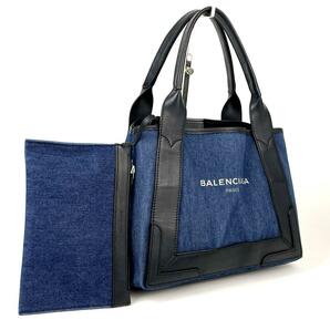 【美品】BALENCIAGA バレンシアガ ネイビーカバス S トートバッグ シルバー金具 ハンドバッグ レザー デニム 黒 ブラック 青 男女兼用