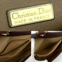 1円～●Christian Dior ディオール ショルダーバッグ オーバル ゴールド金具 トロッター 総柄 斜め掛け レザー 焦げ茶色 ダークブラウン_画像9