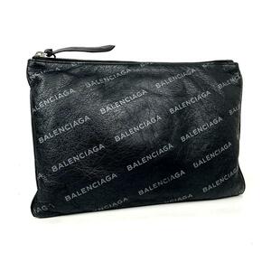  прекрасный товар #BALENCIAGA Balenciaga клатч Logo общий рисунок ручная сумочка помятость обработка ручная сумочка кожа чёрный черный формальный для мужчин и женщин 