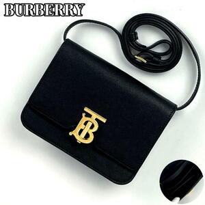 1円～●極美品●BURBERRY バーバリー TB ショルダーバッグ 2way スモール ゴールド金具 斜め掛け レザー 黒 ブラック フォーマル 男女兼用