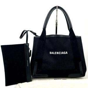 1 иен ~* очень популярный *BALENCIAGA Balenciaga темно-синий бегемот s большая сумка Logo рука .. ручная сумочка кожа парусина чёрный черный для мужчин и женщин 