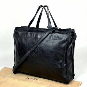 1 иен * прекрасный товар *LOEWE Loewe ручная сумочка 2way сумка на плечо дыра грамм Logo type вдавлено . наклонный .. бизнес кожа чёрный черный A4 для мужчин и женщин 